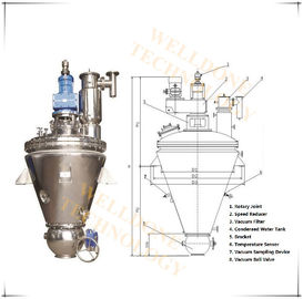 Máy sấy chân không hình nón sấy nhiệt Liên hệ với nhiều hình thức Agitator cho Polyme